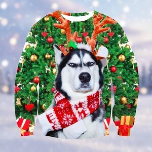 NWOT Husky Dog Ugly Christmas Pullover Crewneck Sweatshirt